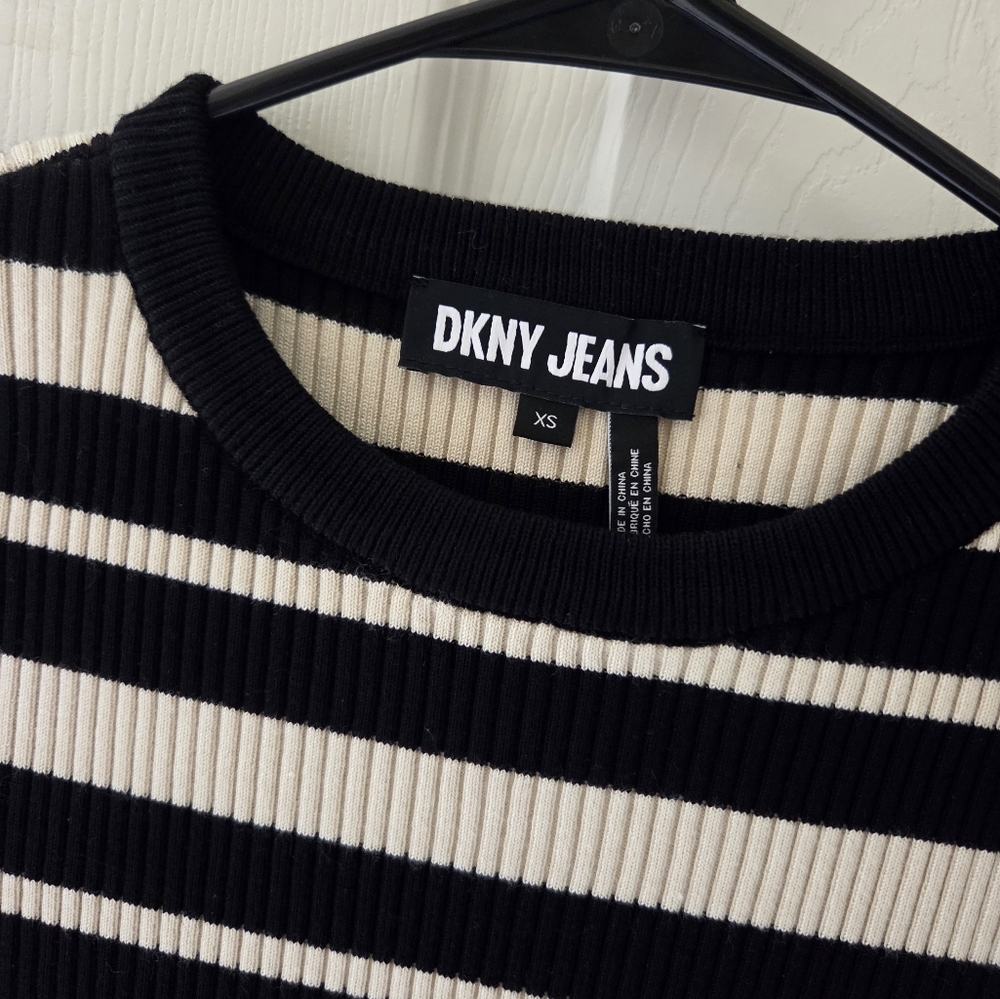 DKNY Black and White Striped Blouse
